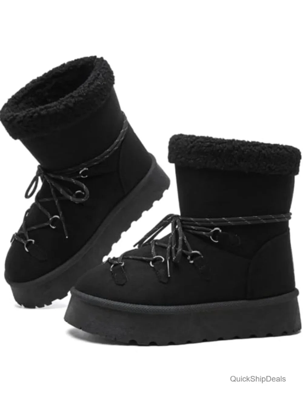 Faux Suede Platform Snow Boots - Sherpa Lined Winter Ankle Boots